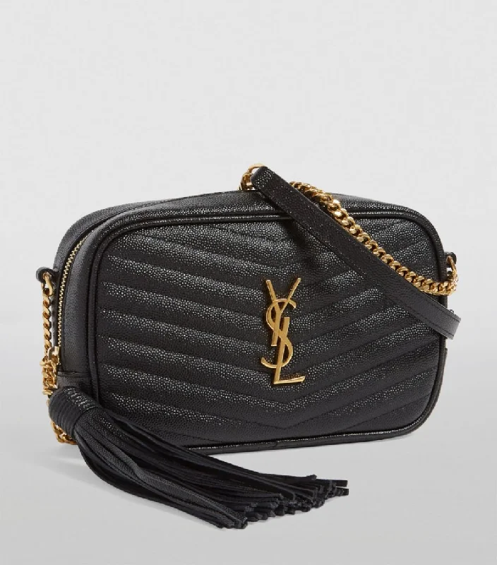 Yves Saint Laurent small bags for evening wearYSL SAINT LAURENT Lou mini quilted textured-leather shoulder bag (Black)