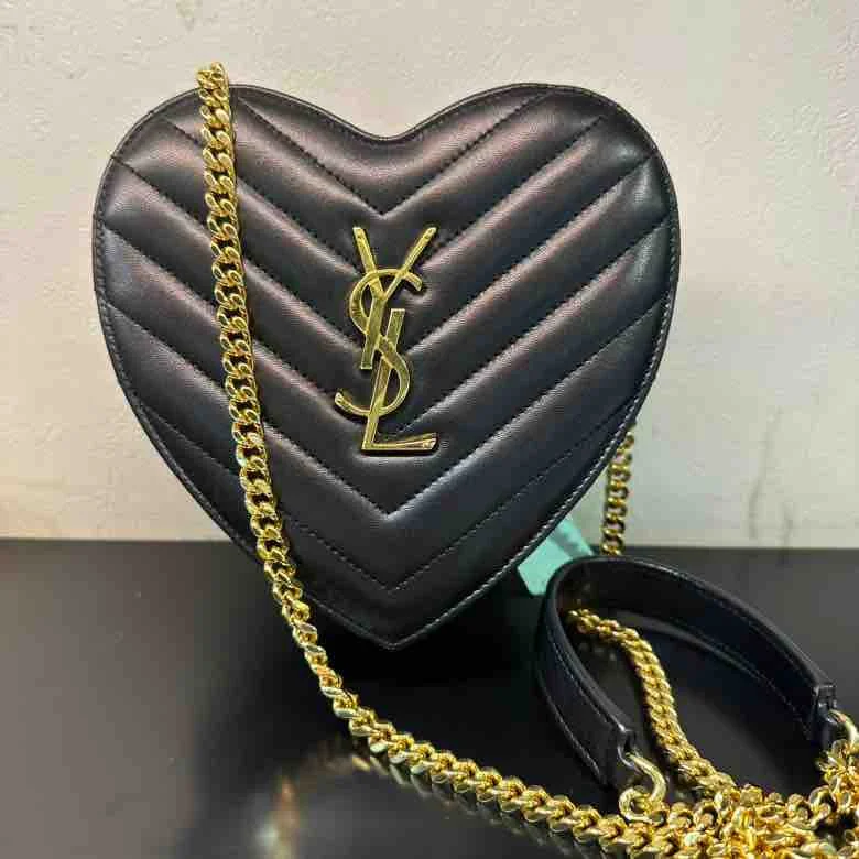 Yves Saint Laurent classic black handbagsYSL Saint Laurent Leather Heart Chain Crossbody Bag