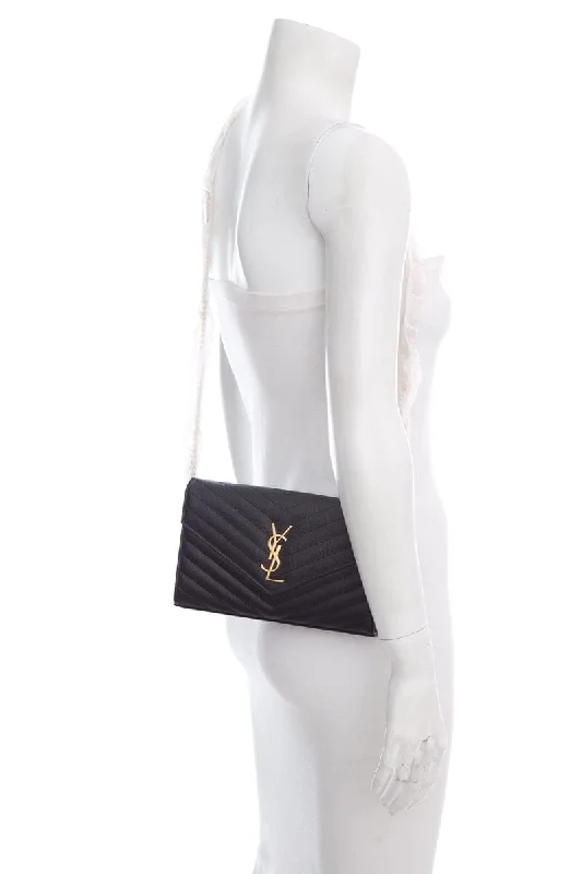 Yves Saint Laurent tote bags for workYSL Cassandre Matelasse Chain Wallet in Grain De Poudre Black Embossed Leather