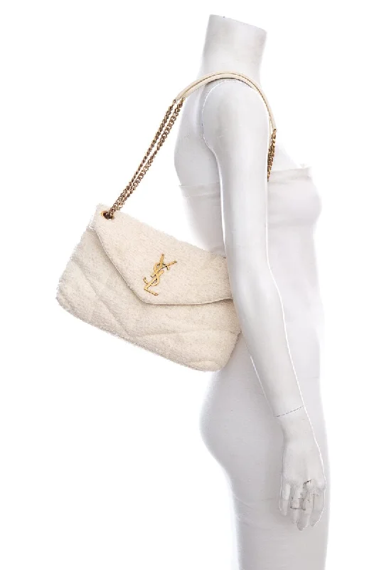 Yves Saint Laurent small bags for evening wearYSL Cream Boucle Tweed Quilted Loulou Puffer Handbag