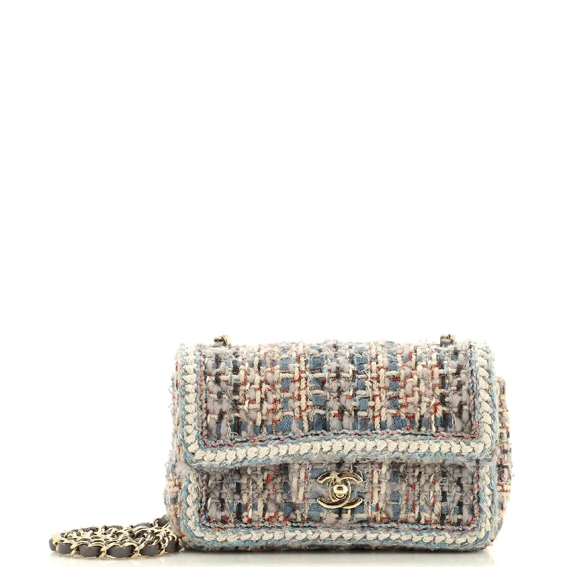 Fendi handbags with a metal - framed clasp for durability and a stylish lookClassic Single Flap Bag Braided Quilted Tweed Mini