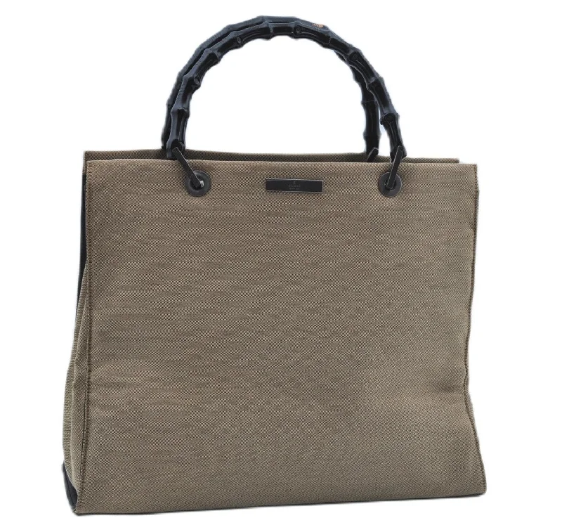 Gucci handbags for women with a beaded trimAuthentic GUCCI Bamboo Hand Bag Canvas 0021010 Beige J8915