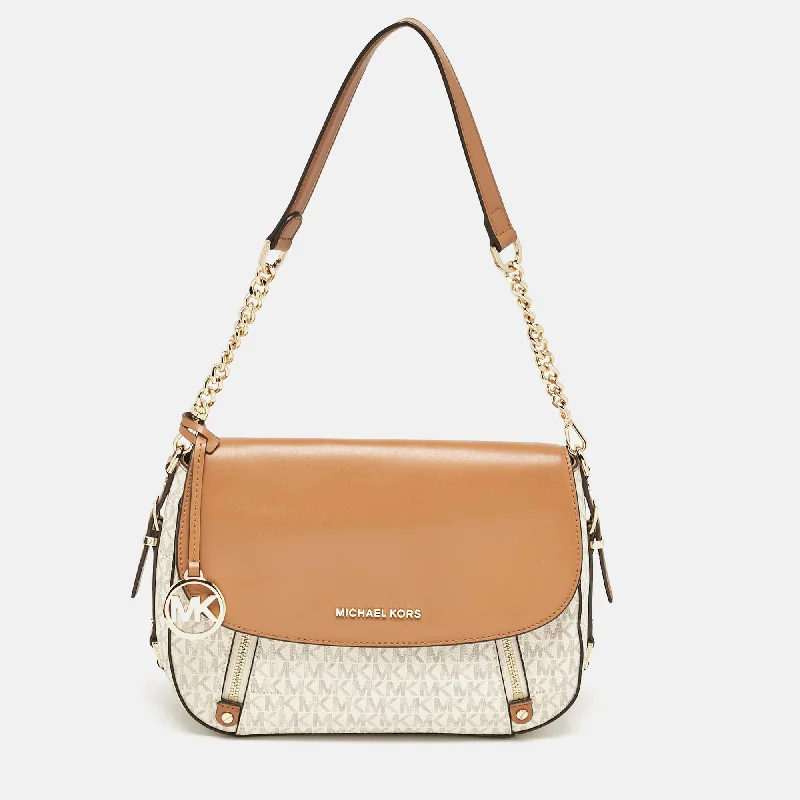 Michael Michael Kors Bags for pet owners with pet - friendly featuresBrown/Off White Signature Coated Canvas and Leather Bedford Legacy Shoulder Bag