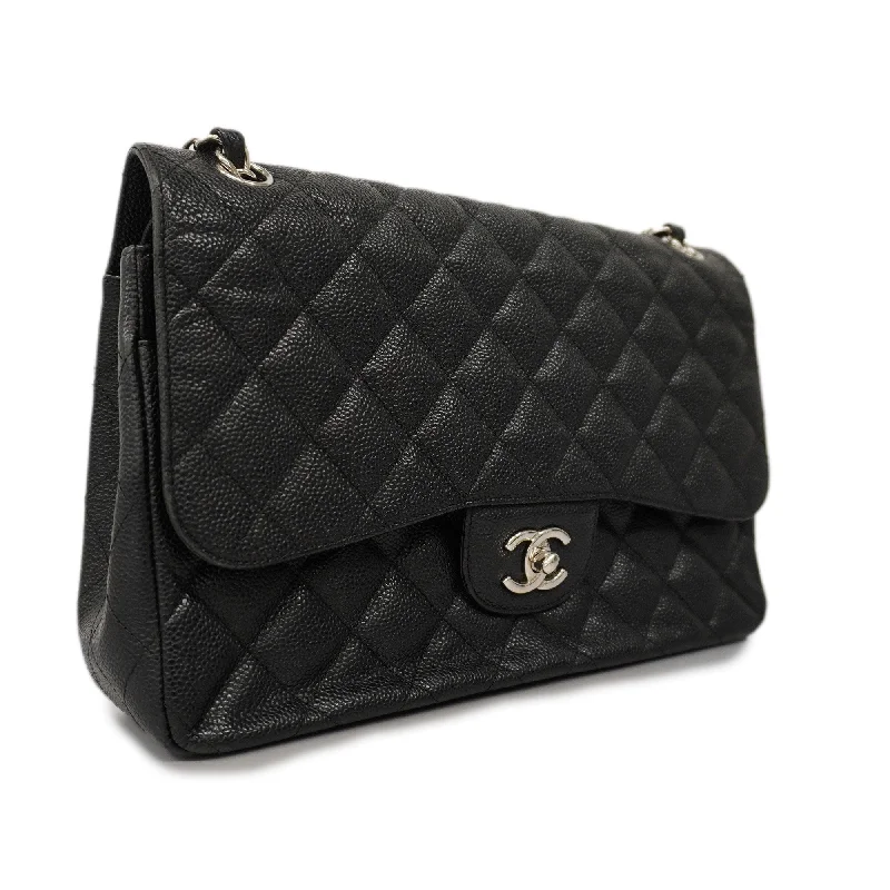 Chanel bags with leather and tweed combinationsCHANELAuth  Matelasse W Flap W Chain Women's Caviar Leather Shoulder Bag Black